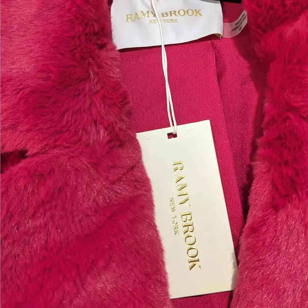 NWT Ramy Brook Sydney Faux Fur Jacket Coat Magenta Pink Women's Size Medium - Picture 5 of 6